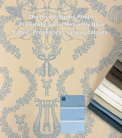 Flame of Love Cherub Toile Wallpaper – Heavenly Blue