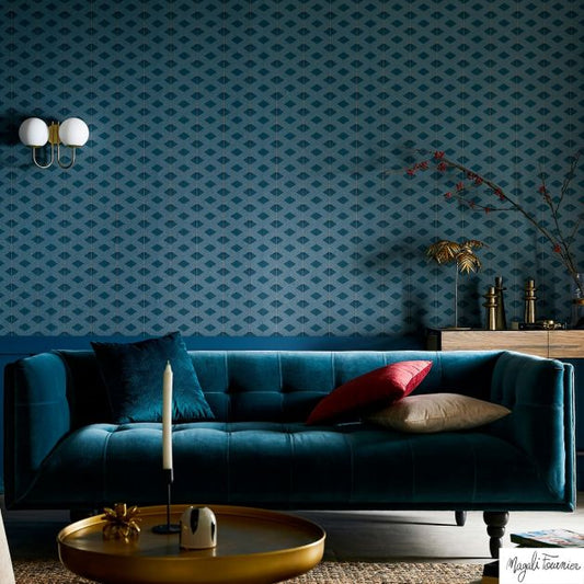 Art Deco Geometric Vinyl Wallpaper - Turquoise - 28 Rolls Arriving in September