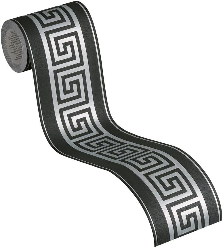 Metallic Meander Border - Black and Silver - Self Adhesive