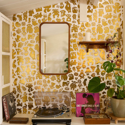 Love Machine 'Foil Print' by Bas Kosters Wallpaper - Gold on White