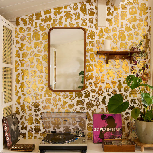 Love Machine 'Foil Print' by Bas Kosters Wallpaper - Gold on White