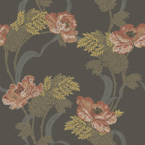 Sample - Ovansjo Poppy Wallpaper - Black