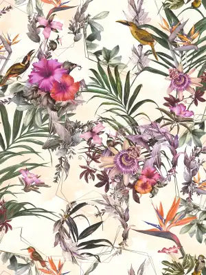 Sample – Hibiscus Haven – Crane & Bloom Wallpaper - Beige
