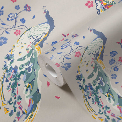 Majestic Peacock & Blossom Wallpaper - House of Turnowsky - Grey/Green