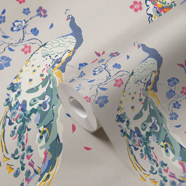 Sample - Majestic Peacock & Blossom Wallpaper - House of Turnowsky - Grey/Green