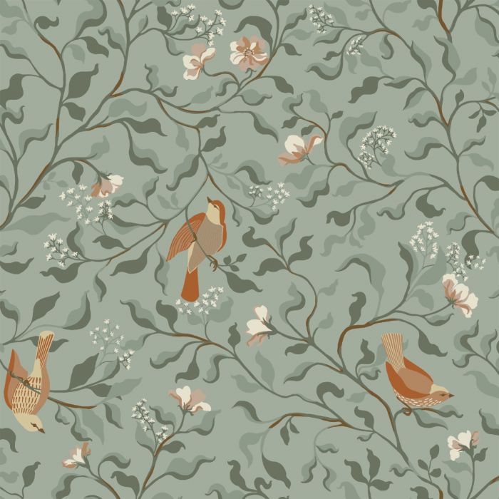 Sample - Josefin Birds Wallpaper - Green