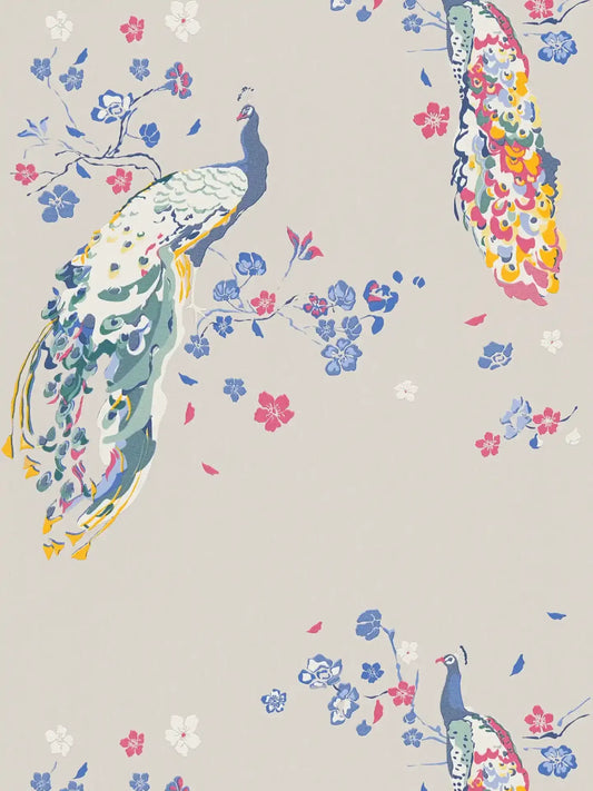 Majestic Peacock & Blossom Wallpaper - House of Turnowsky - Grey/Green