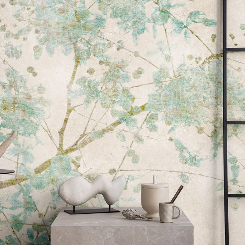Turquoise Blossom Cascade - Custom Sized Wallpaper Mural (per m2)