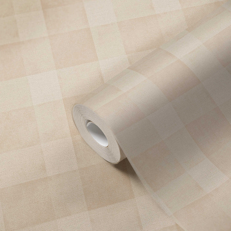 Bistro Plaid - Checkered Wallpaper - Cream