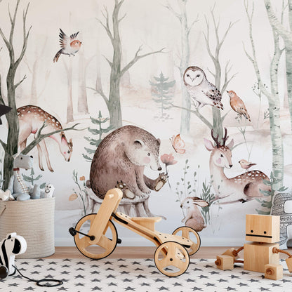Forest Animal Friends Mural - 260 cm High x 384cm Wide