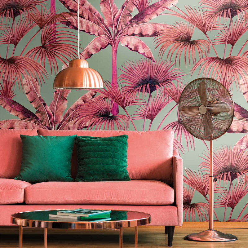 Miami Trees - Hybrid Wallpaper Mural - Sunset Pink
