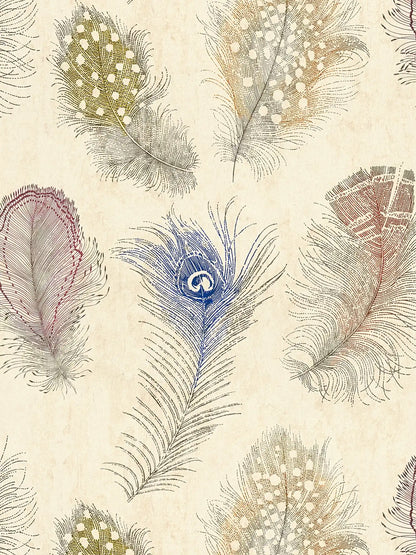 Plume Peacock Feather wallpaper in blue – flat pattern