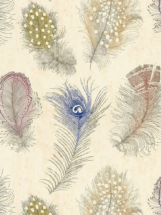 Plume Peacock Feather wallpaper in blue – flat pattern