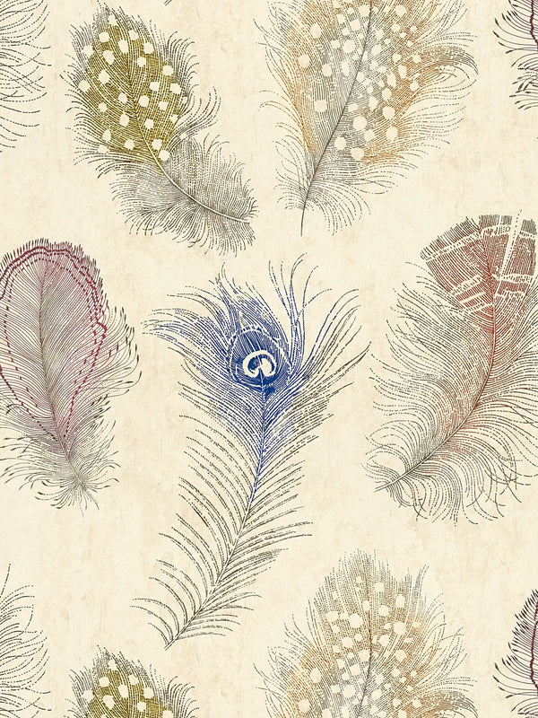 Sample – Plume Peacock Feather Wallpaper – Blue