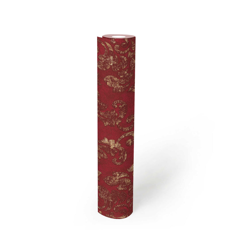 Baroque Damask Wallpaper - Red + Gold