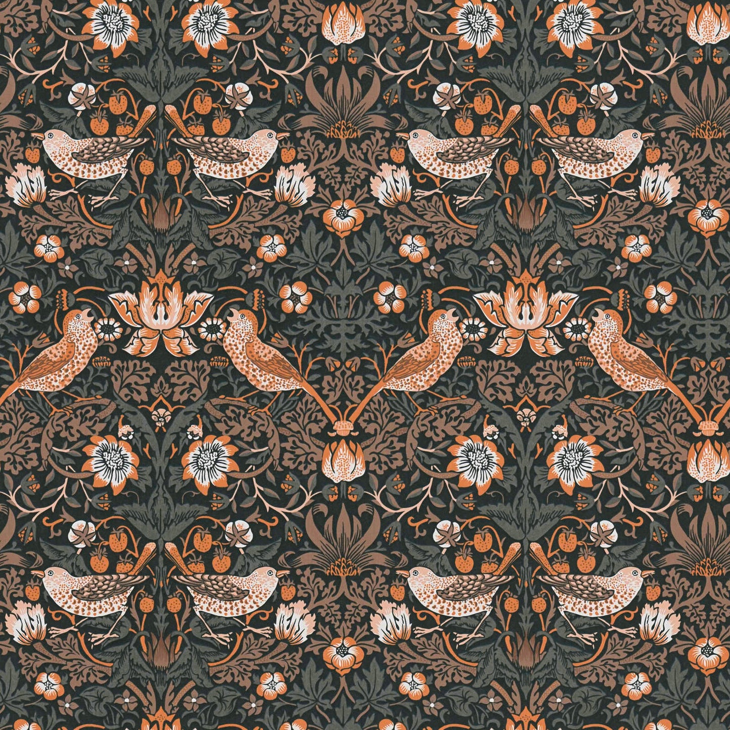 Baroque Birds Wallpaper - Orange/Black