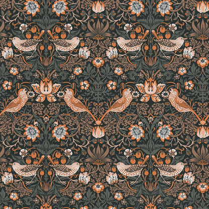 Baroque Birds Wallpaper - Orange/Black
