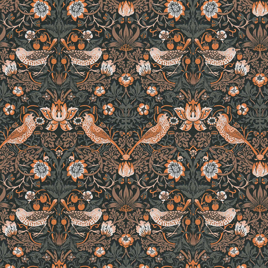 Baroque Birds Wallpaper - Orange/Black