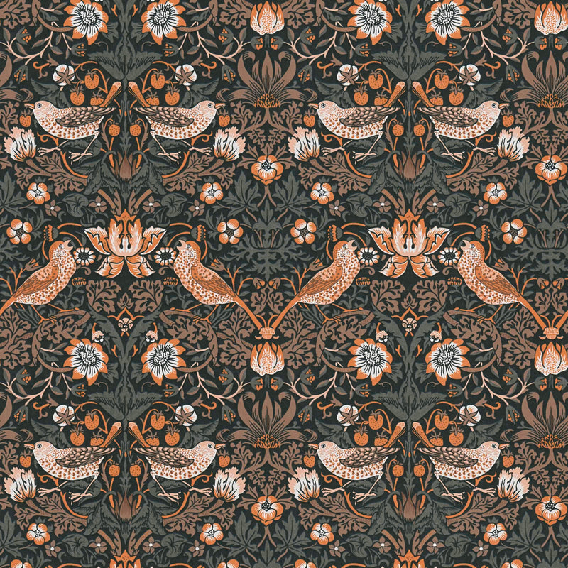 Baroque Birds Wallpaper - Orange/Black