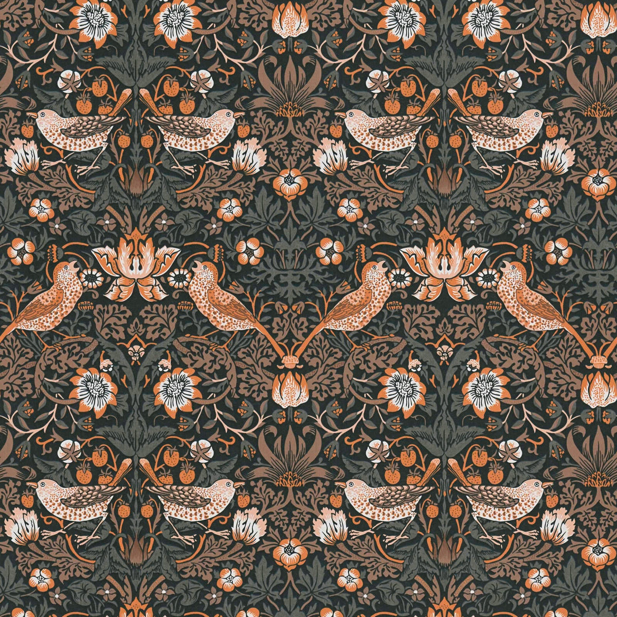 Sample - Baroque Birds Wallpaper - Orange/Black