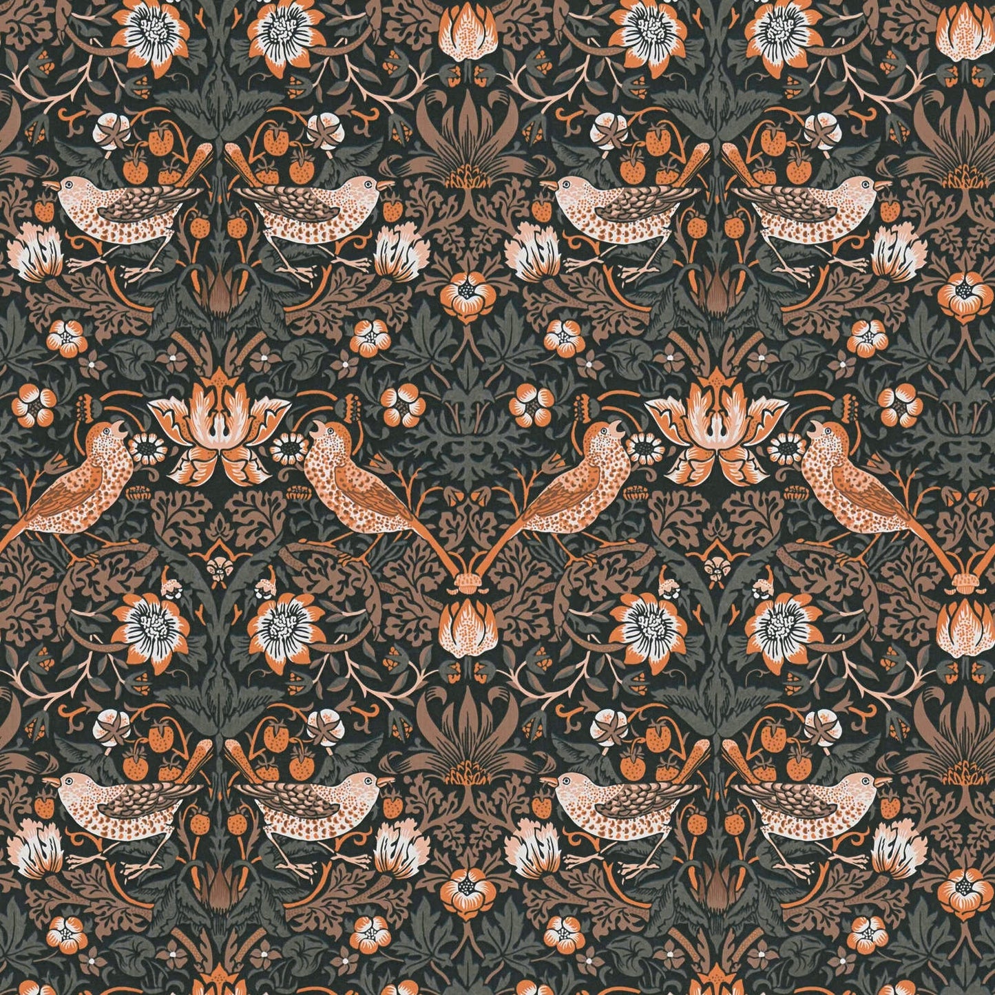 Sample - Baroque Birds Wallpaper - Orange/Black