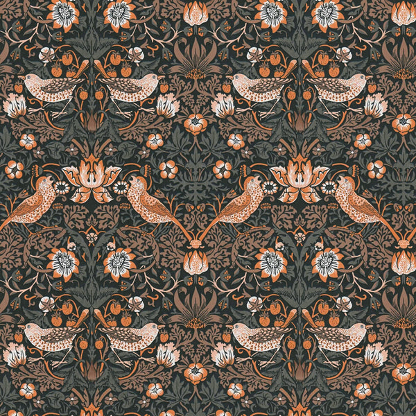 Sample - Baroque Birds Wallpaper - Orange/Black