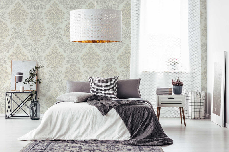 Two Toned Damask Wallpaper - Cream
