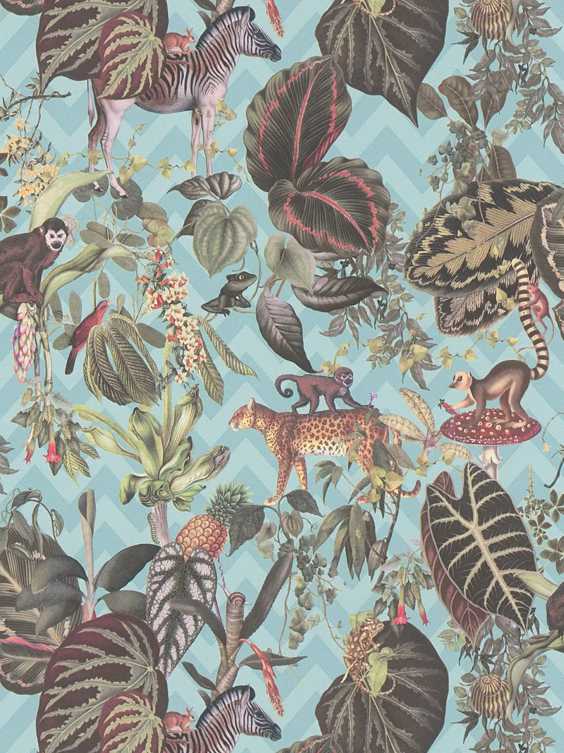 Living Jungle Chevron Wallpaper - Blue