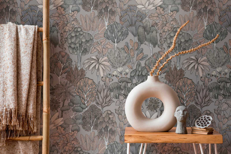 Exotic Oasis Wallpaper - Grey/Cream