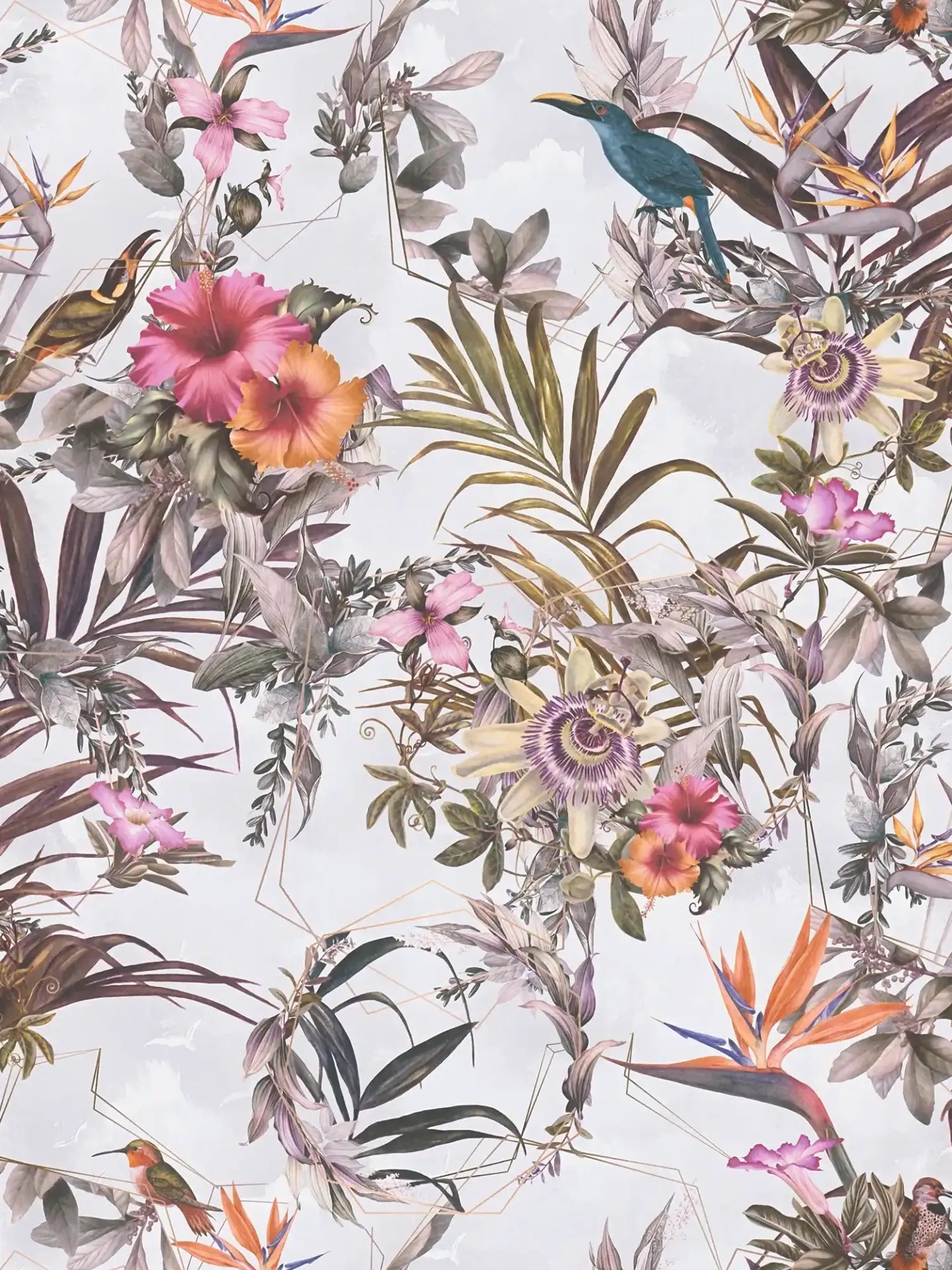 Hibiscus Haven – Crane & Bloom Wallpaper – Natural Stone