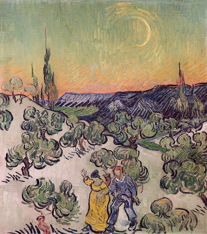 Landscape with Couple Walking and Crescent Moon - Mural