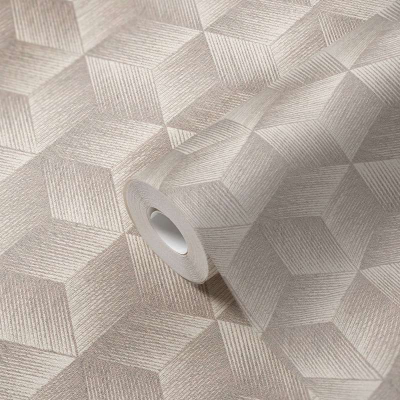Modern Cubes - Geometric Wallpaper - Greige