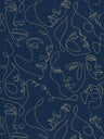 Muse Line Art Face Wallpaper – Navy/Gold