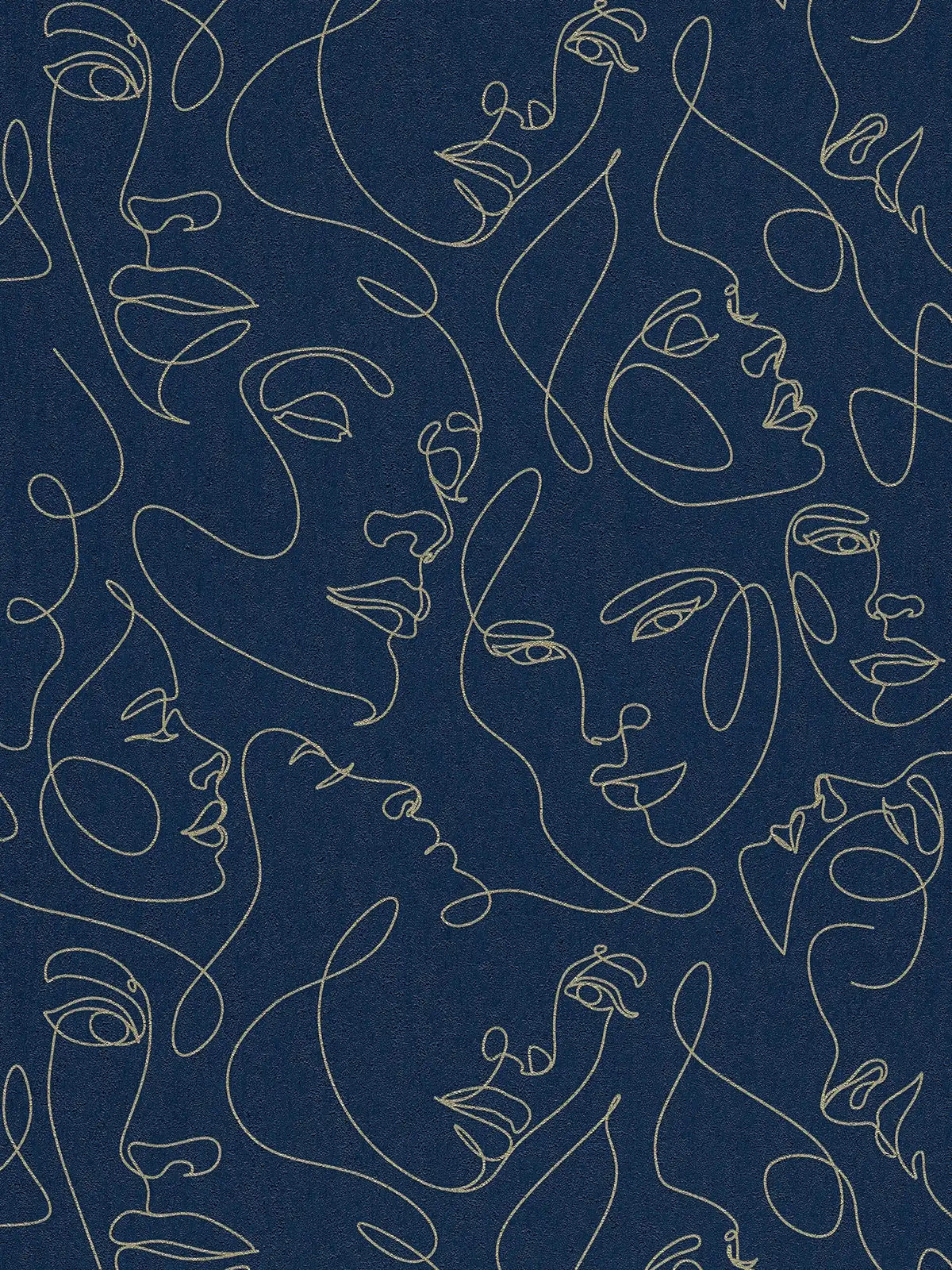 Muse Line Art Face wallpaper in navy/gold – sample