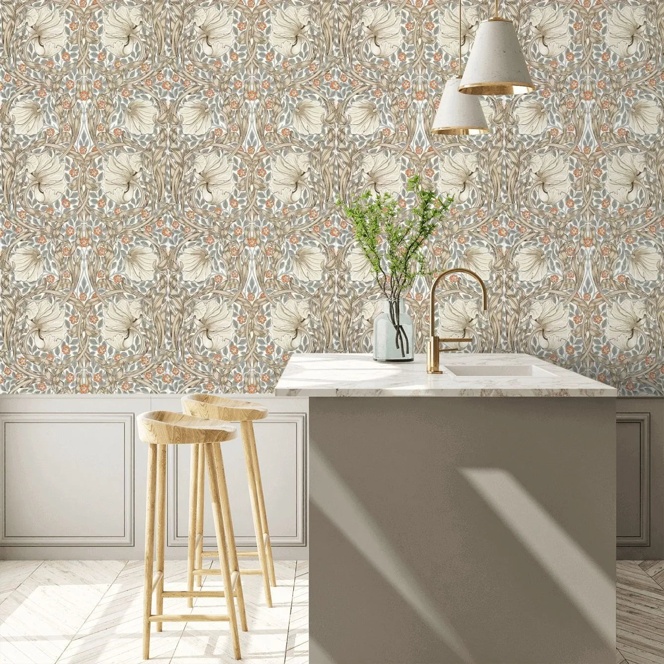 Pimpernel Wallpaper - Linen/Coral