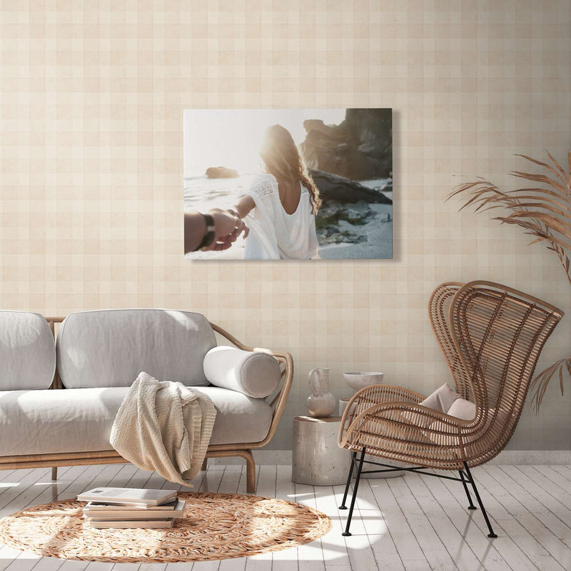Bistro Plaid - Checkered Wallpaper - Cream