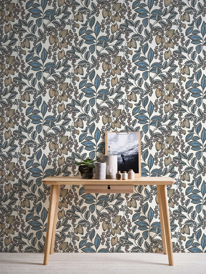 Floral Vine Wallpaper - White/Blue