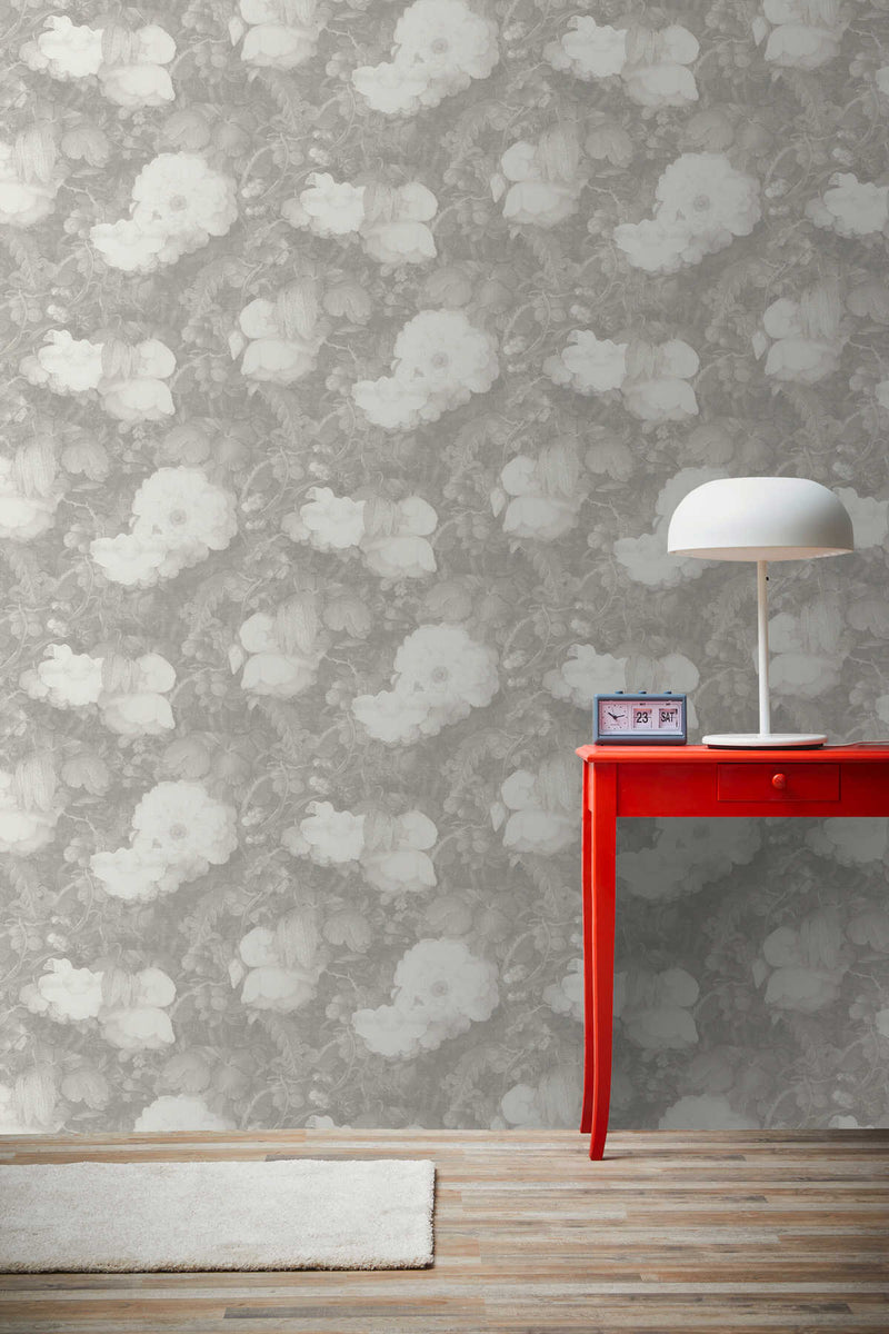 Dutch Floral Wallpaper - Grey