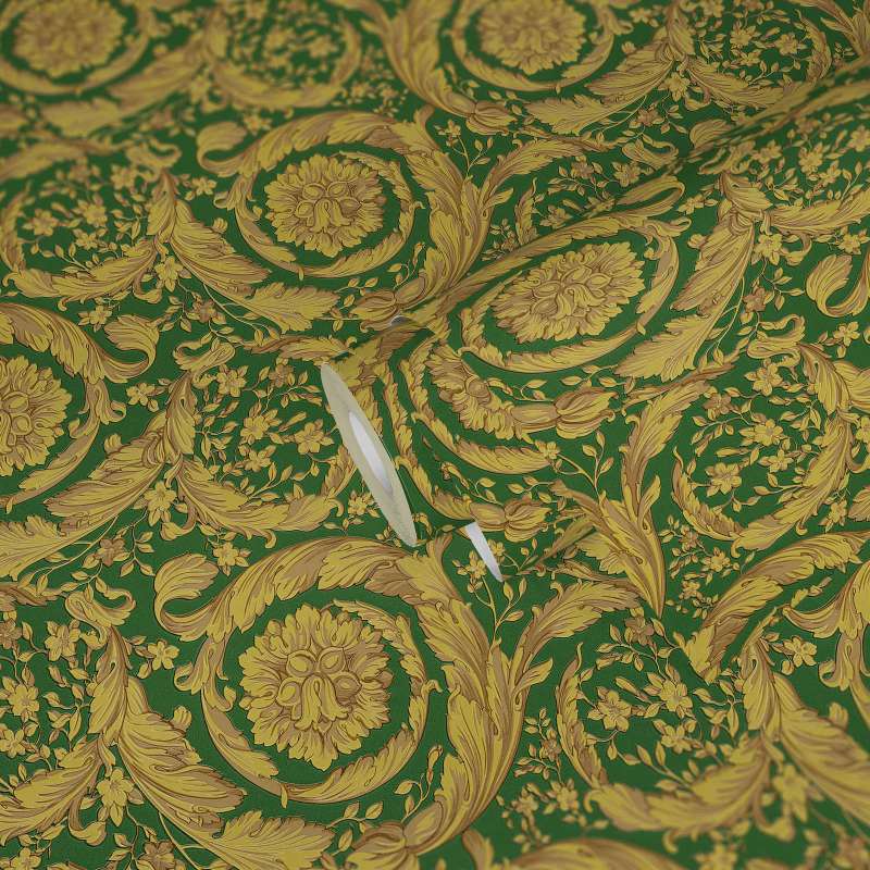 Versace Floral Garland Wallpaper - Green/Gold