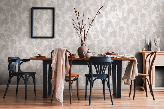 Metallic Monstera Fronds Wallpaper - House of Turnowsky - Beige