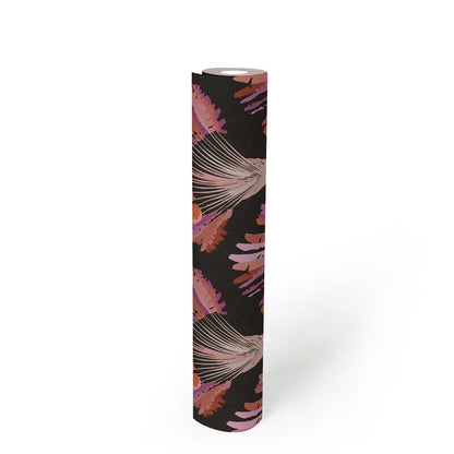 Watercolour Fan Trees Wallpaper - Black/Pink - Discontinuing