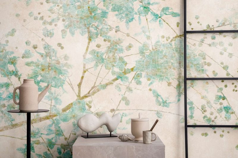 Turquoise Blossom Cascade - Custom Sized Wallpaper Mural (per m2)