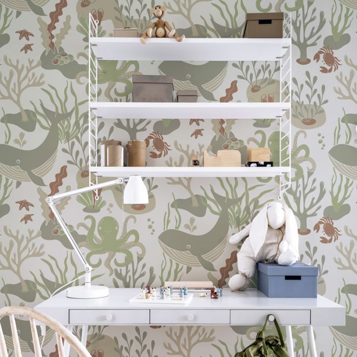 Havet - Whale Wallpaper - Green