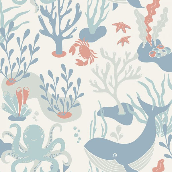 Sample - Havet - Whale Wallpaper - Blue