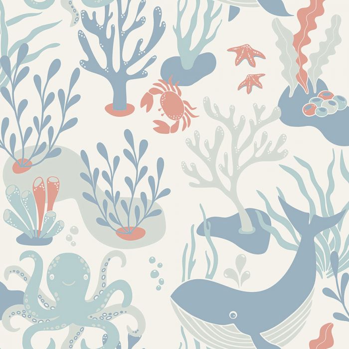 Sample - Havet - Whale Wallpaper - Blue