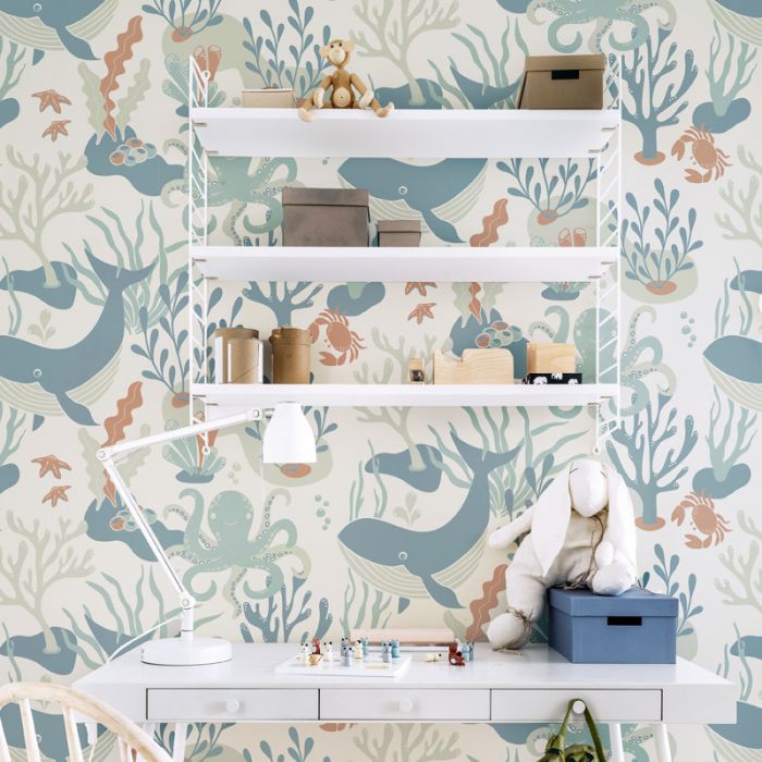 Havet - Whale Wallpaper - Blue