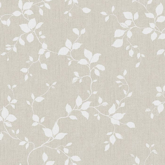 Siri - Floral, Linen-Look Wallpaper - Beige