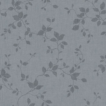 Siri - Floral, Linen-Look Wallpaper - Grey/Blue
