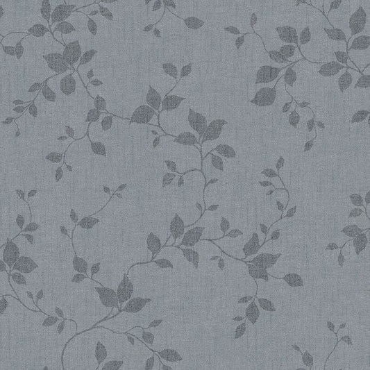 Siri - Floral, Linen-Look Wallpaper - Grey/Blue