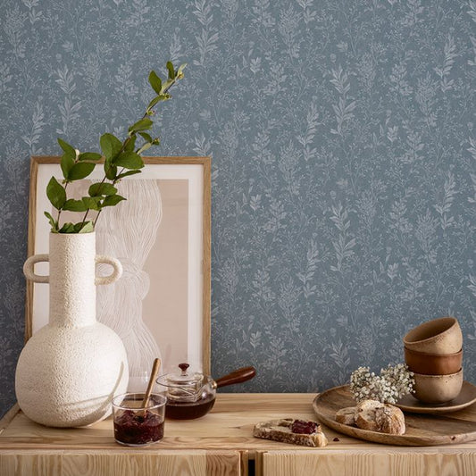 Tuva - Wild Grasses Wallpaper - Blue/Grey